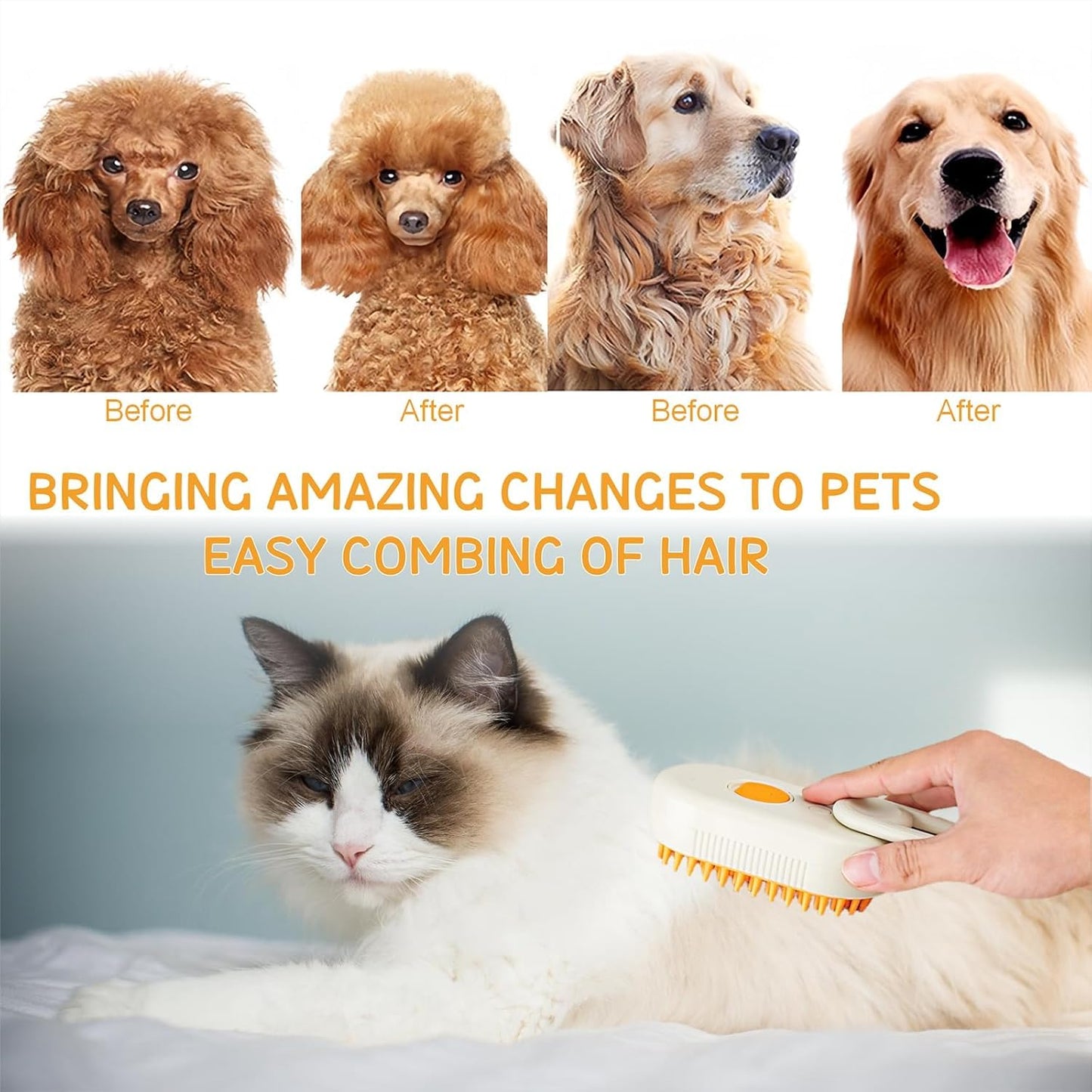 Pet Grooming Steam Brush- 4 in 1