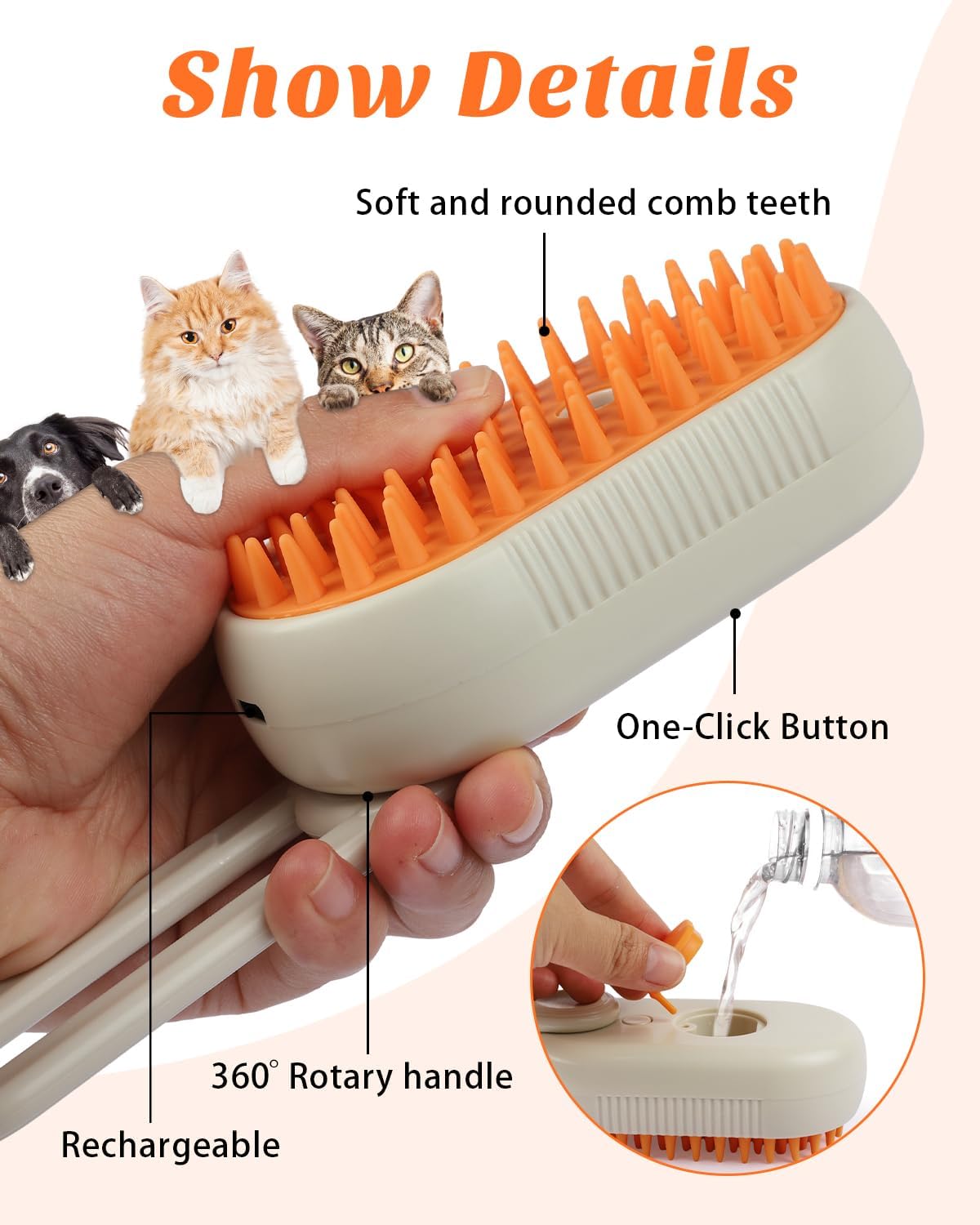 Pet Grooming Steam Brush- 4 in 1