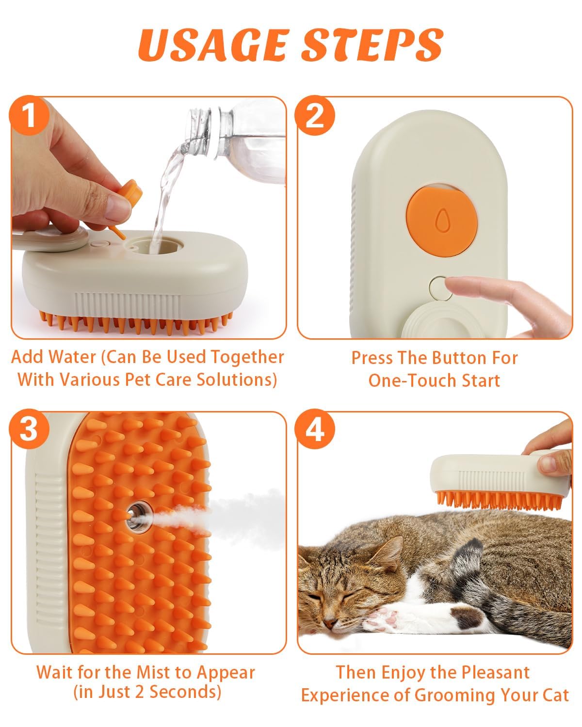 Pet Grooming Steam Brush- 4 in 1