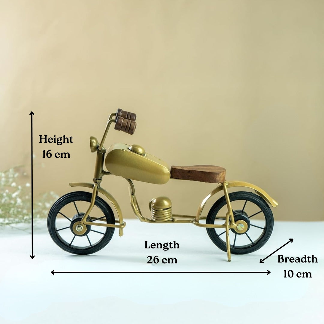 Handcrafted Wooden Bullet Bike Showpiece | Golden Antique Decor