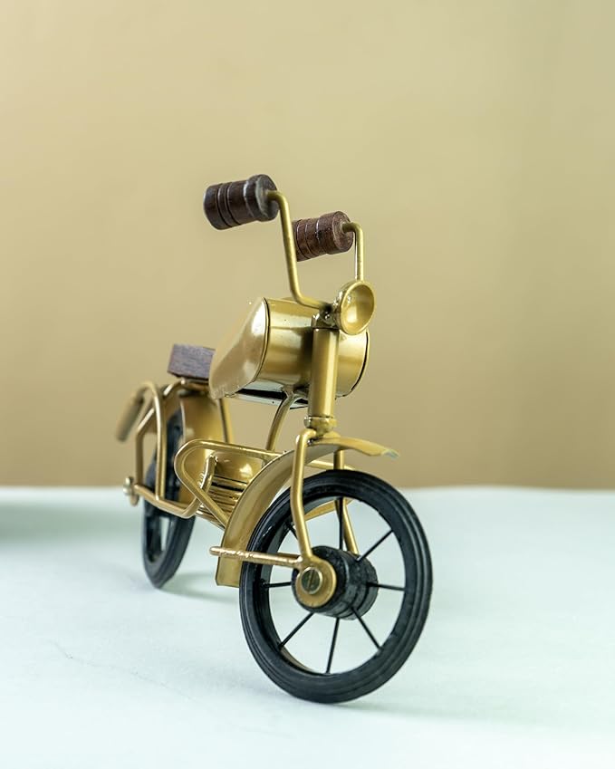 Handcrafted Wooden Bullet Bike Showpiece | Golden Antique Decor